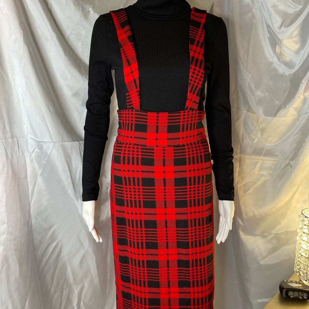 Plaid skirt overalls